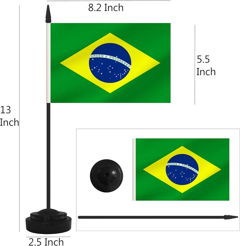 Yamiuo 2 Pack Brazil Desk Flag Set, Brazilian Desktop Small Miniature Table Office Flag with 12" Black Pole and Black Base, Offices, Classroom, Home, Festival Decoration (Brazil) - Image 2